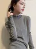 Suéter de punto con cuello semi-alto fruncido en capas de estilo lujo ligero para mujer, elegante capa base de otoño e invierno