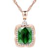 Colgante de Zirconia Verde de Diamante Cuadrado Nuevo Europeo y Americano, Colgante Rectangular de Diamante Elegante y Versátil de Lujo con Cuatro Garras para Fiesta de Bodas
