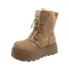 Botas de Nieve Retro de Suela Gruesa con Plataforma para Mujer 2026 Nuevo Estilo Invierno Forradas de Terciopelo Grueso Cálidas Antideslizantes Botas de Algodón del Noreste