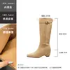 Botas largas de tacón grueso y punta cuadrada estilo francés para mujer, nuevo modelo otoño e invierno 2026, con cremallera trasera, botas ajustadas estilo británico, botas de montar hasta la rodilla