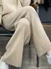 Pantalones de Mujer de Cintura Alta de Pierna Ancha, Novedad Otoño e Invierno 2025, Pantalones Casuales de Lana Drapados hasta el Suelo tipo Arroz Glutinoso para Mujer, Pantalones de Punto para Ropa Exterior