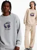 Sudadera de Algodón Pesado para Parejas, Corte Holgado, Cuello Redondo, Sin Capucha, Pulóver, Versátil, Cálida, Prenda Superior Estampada para Otoño e Invierno