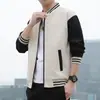Chaqueta de Otoño para Hombre con Decoración de Botones, Juvenil Popular, Cremallera, Cuello de Béisbol, Puños Rayados, Manga Larga, Tendencia
