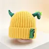 Gorro tejido divertido con forma de dinosaurio para niños, gorro de lana cálido para otoño e invierno que cubre las orejas del bebé, bonito gorro de punto para niños y niñas