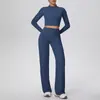Chaqueta Deportiva Europea y Americana de Cremallera Delgada de Cruce de Fronteras Pantalones de Yoga de Pierna Ancha de Cintura Alta Transpirables Color Nude Traje de Yoga Fitness