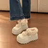 Zapatos estilo Birkenstock blancos de suela gruesa, que aumentan la altura, forrados de pelo sintético blanco para mujer, nuevas botas de nieve de invierno 2026, zapatos de algodón peludo, mocasines