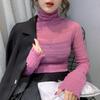 Camisa base de malla con encaje y cuello alto para mujer, estilo nuevo de otoño e invierno, top de camisa pequeña refinado de Europa Occidental