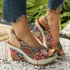 Sandalias Amazon estilo étnico 2026 con suelas gruesas, diseño floral de punta abierta, moda europea y americana, tacón de cuña, comercio exterior transfronterizo, talla grande