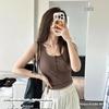 Novo botão de rosca All-match Colete pequeno Camisole Fixo copo largo alça de ombro desgaste interno desgaste exterior Slim-fit Slim-fit Top Mulheres