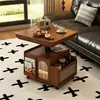 Mesa de centro móvel de madeira maciça, ajustável e dobrável, para espaços pequenos, mesa lateral e carrinho de dupla utilização, armário lateral multifuncional para sofá