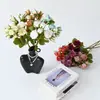 8 Esquejes de Rosa de Flores Artificiales Estilo Europeo Lujo Accesible Pintura al Óleo Borde Quemado Decoración de Mesa para Sala de Estar Decoración de Flores Artificiales