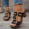 Sandalias de estilo étnico, a la moda y de tendencia; Pantuflas de talla grande con tacón grueso para mujer; Colección de verano 2026; orientado a la exportación, estilo europeo y americano