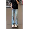Jeans vintage com design lavado azul para homens, nova vibe casual americana de rua, calça comprida reta casual, vestuário masculino