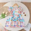 Vestido Floral de Verano para Niñas, Vestido de Moda para Niños Estilo Celebridad de Internet con Mangas Abullonadas, Elegante Vestido Floral de Dibujos Animados para Niñas