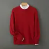 Novo Suéter 100% Lã Outono e Inverno para Homens, Suéter Jacquard Espessado de Gola Redonda, Blusa Básica Casual de Tricô Liso