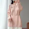 Suéter Pulôver Feminino Outono e Inverno de Lã 100% Artesanal com Flor, Estilo Preguiçoso Retrô, Malha Canelada Solta