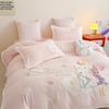 Angelito Conejito Niña Corazón 230g Terciopelo de Leche Cama Juego de Cuatro Piezas Funda Nórdica Bordado Parche Invierno Cálido Terciopelo Engrosado