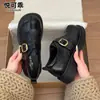 Mocasines de Cuero Genuino Estilo Británico Suela Gruesa para Mujer 2026 Otoño/Invierno Nuevo Estilo Hebilla Zapatos Individuales Versátiles Estilo Universitario Zapatos Pequeños de Cuero