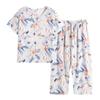 Verão Algodão Seda Estampado Respirável Casual Plus Size Algodão Artificial Manga Curta Meia-Idade e Idosas Mães Conjunto de Pijama Roupa de Casa