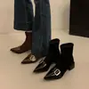 Impresionantes Botas de Moda con Hebilla de Metal, Punta Fina y Cierre Trasero, Estilo Nuevo Otoño e Invierno 2025, Versátiles, Tacón Grueso, Botines Elegantes
