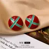 Pendientes Vintage de Segunda Mano Aguja de Plata Plisado Corazón Rojo Pendientes de Metal Pendientes Personalizados Retro Fabricante Venta al por Mayor