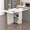 Mesa de jantar dobrável para uso doméstico, adequada para espaços pequenos, móvel com rodas, retangular, ultrafina, mesa de jantar multifuncional para salas de jantar e dormitórios