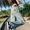 Jeans Retro de Pierna Ancha Estrecha para Mujer Verano 2025 Nuevos Pantalones Rectos de Cintura Alta Color Gris Cemento Bordados de Largo Completo
