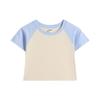 Camiseta corta de mujer 230G color americano contrastante manga raglán corta tendencia coreana para chicas jóvenes top ajustado ajustado ajustado mujer