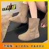 Botas de Nieve de Moda Cortas de Invierno 2025, Talla Grande, Gamuza Vintage, Punta Redonda, Aumentadoras de Altura, Forradas, Botas Vaqueras de Media Caña