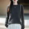 Suéter de malha sem costura em lã fina e lã de iaque para mulheres, gola redonda, quente para outono e inverno, caimento solto, adequado como camada base.