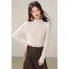 Camiseta interior de punto de malla de encaje blanca de cuello medio alto para mujer, nueva para otoño, ajuste ceñido, para otoño e invierno