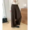 Foto Real Outono 2026 Novo Calça de Terno de Cintura Elástica Perna Larga Cintura Alta Temperamento Solta Casual para Homens e Mulheres 25951