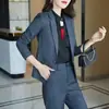 Chaqueta de Traje Rayada Gris Sense para Mujer Nueva Colección Primavera 2023 Ropa de Negocios Elegante Talla Grande Traje Pequeño Superior