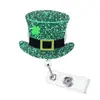 Suministro Directo Transfronterizo Portapase de Insignia Retráctil de Fácil Extracción Clip Giratorio de Insignia Trébol de Cuatro Hojas. Clip retráctil para gafete del Día de San Patricio