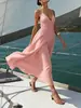 Verano 2026 Nuevo Moda Casual de Playa con Estilo Europeo y Americano Cruzado Vestido Largo en V
