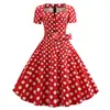 L 6002 Vestido Retro Anos 50 Feminino Amazon Hepburn Gola Quadrada Manga Curta Cor Natural Cinto Cintura Marcada Barra Larga Poá