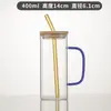 Nuevo vaso de agua cuadrado simple de vidrio de borosilicato de aspecto elegante, taza para el desayuno con leche con asa, vaso de agua con popote