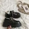 Sapatos Pretos Pequenos de Couro com Salto Grosso e Solado Grosso para Mulheres 2025 Outono Novo Estilo Britânico Retro com Cadarço Ins