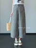Estilo perezoso japonés~Pantalones de pierna ancha adelgazantes de cuadros de algodón burbuja para mujer, verano, holgados, casuales, rectos, de nueve puntos 046