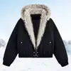 Jaqueta acolchoada de algodão de inverno para homens e mulheres com forro de fleece, novo estilo 2026, versátil para jovens adultos, com gola grande de pelo, preenchimento de algodão com plumas