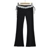 Calça Yoga Micro Flare de Renda Estilo Jennie Feminina Slim Look Casual Cordão Esportiva Fitness