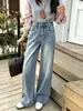 Calça jeans feminina estilo coreano com estrelas, nova coleção outono/inverno 2026, cintura alta, modelagem que emagrece, perna reta, perna larga