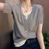 Estilo coreano Moda Falso Duas Peças Camisola de manga curta Verão Fino Estilo Ocidental Emagrecimento Ice Silk Base Camisa All-match Top para Mulheres