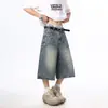 Shorts Jeans Lavado Azul Desgastado de Venda Quente para Verão 2026 para Homens, Estilo Americano High Street, Shorts Masculino Reto Solto