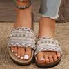 Transfronterizo 2025 Comercio Exterior Estilo Étnico Chanclas de Suela Gruesa para Mujer Zapatillas de Talla Grande Europeas y Americanas Chanclas de Playa de Una Tira en Stock