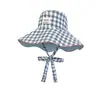 Sombrero de Pescador de Verano Estilo Coreano de Gama Alta a Cuadros con Correa de Ala Ancha Protección Solar Transpirable para Mujer Delgado Moderno Versátil