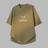 Camiseta de Algodón Puro Pesado 260g para Hombre de Manga Corta Verano Estampado de Elefante de Dibujos Animados Cuello Redondo Top Camiseta Base de Algodón