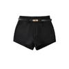 Primavera e verão 2025, shorts curtos justos e sensuais estilo americano, com cinto e levantamento de quadril, shorts casuais de perna longa e emagrecedores
