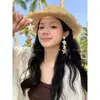 Vacaciones en la Isla~ Pendientes Tejidos de Estrellas de Mar Coloridas Estilo Resort para Mujer, Pendientes de Alta Gama, Pendientes Exagerados Impresionantes para la Costa