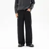 Roupas Masculinas Fengshe / Novos Jeans Pretos Lisos Micro-flare, Calça Casual Versátil Básica de Corte Reto Solto Cleanfit